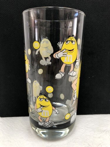 Lot of 3 M&M Mars Candy Clear Glass Blue Yellow Red Drinking Glass Retro - Picture 8 of 20