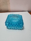 FENTON Blue Glass Hobnail Bubble Ashtray Salt Cellar Candle Holder 3" JB6B