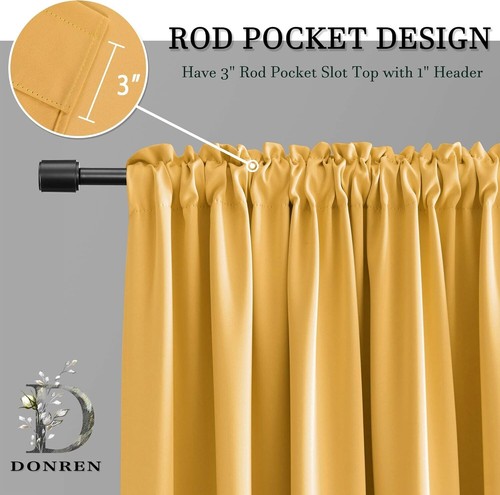 Gold Thermal Blackout Curtains for Bedroom - 2 Panel Set, 84" x 52" Rod Pocket - Picture 5 of 9