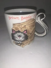 Brown Bagging It Cat Mug Vintage Made In Japan Mount Clemons