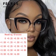 Women Oversize Blue Light Blocking Reading Glasses Cat Eye Clear Lens Glasses