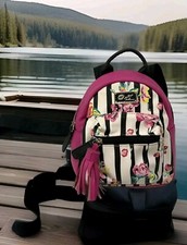 Betsey Johnson Luv Betsy Floral Mini Backpack Pink Stripe With Tassel