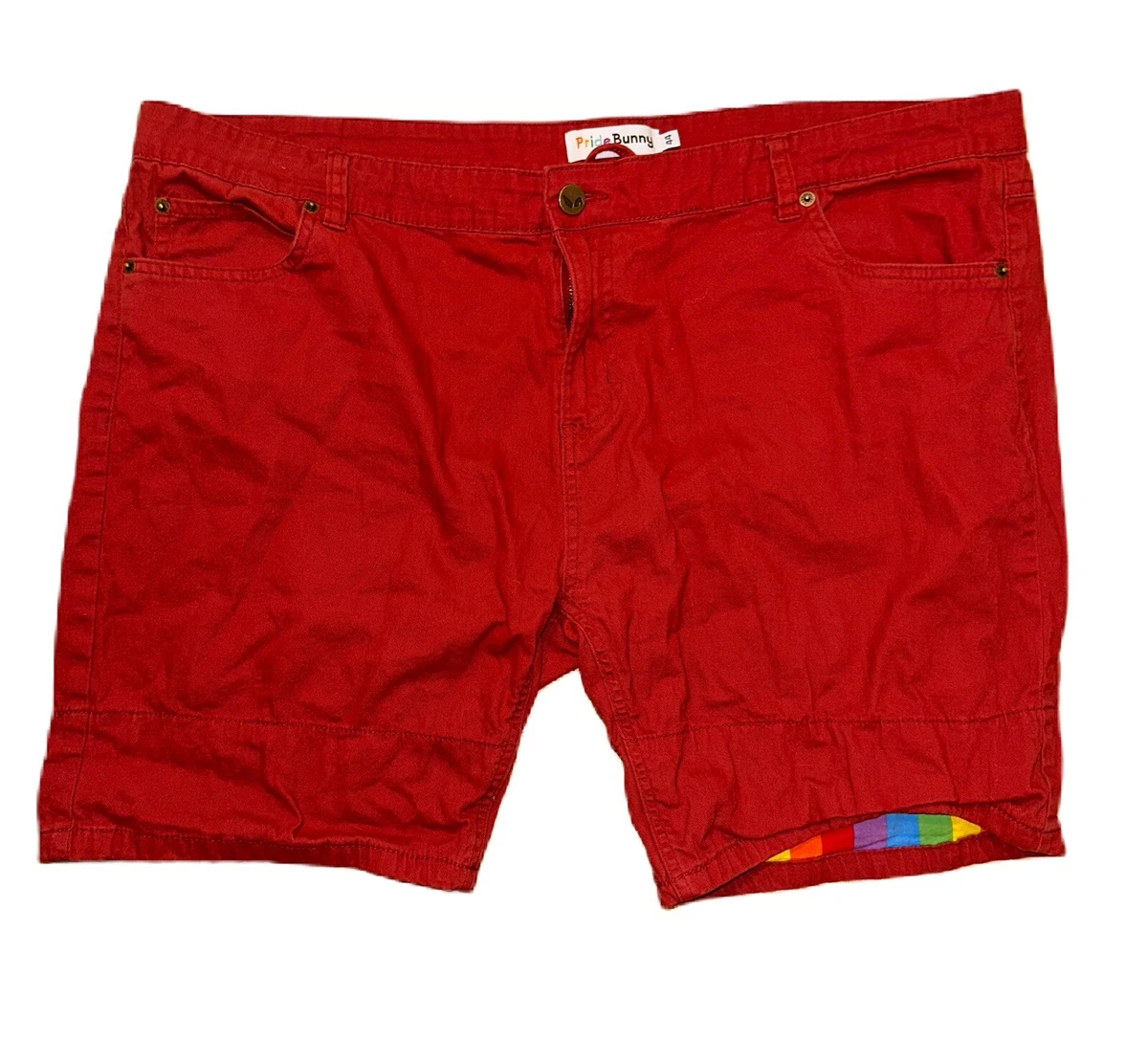 PRIDE BUNNY Red Stretch Denim Roll Up Shorts Mens W44 LGBTQ