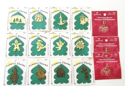 Mini Ornament Charm Lot 15, 18KT Gold Plated Country Christmas, Hallmark ON SALE