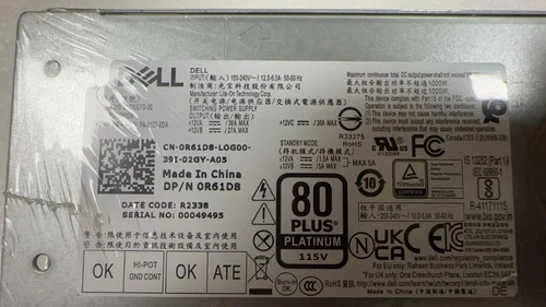 Dell Alienware R13 R14 XPS 8950 T3660 1000W FUENTE DE ALIMENTACIÓN RD0G0 R61D8 43YPM L1000EPS-00 - Imagen 3 de 6