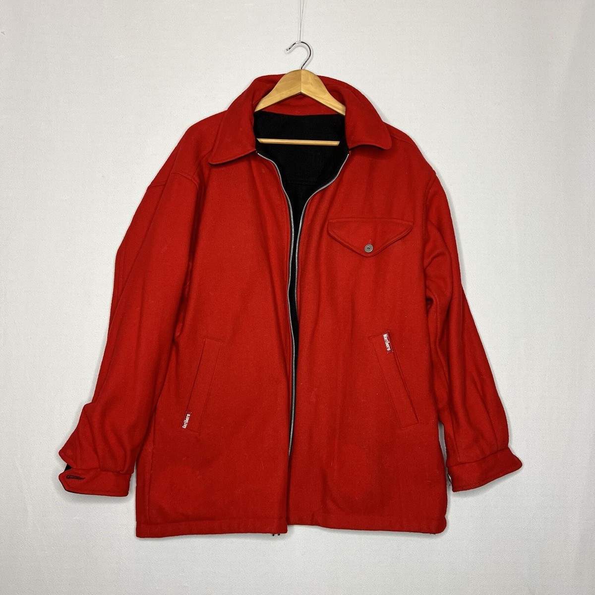 Vintage Marlboro Reversible Wool Jacket Red Black 90s Mens Size M 