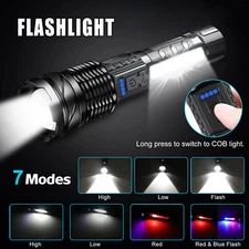 1000000 Lumens LED Flashlight Tactical Light Super Bright Torch USB Rechargeable