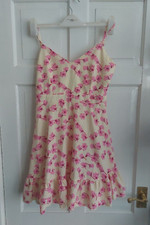 Yellow Pink Floral Strappy Frill Dress Summer Holiday Party Work  Size Medium