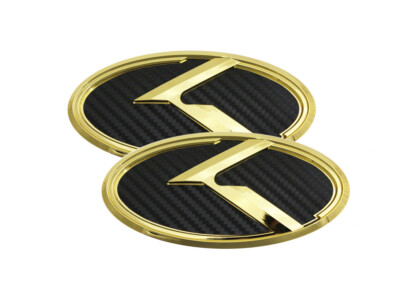 3D K Logo Emblem Carbon & Gold 2pc (Fits: KIA 2014-2016 Forte Koup)