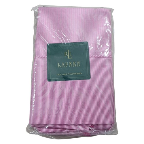 New Lauren Ralph Lauren Crystal Cay Pink White Stripe Two King Pillowcases  - Picture 1 of 4