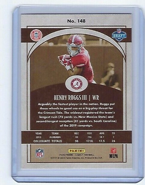 Henry Ruggs Rookie 2020 Panini Legacy - Rookies Henry Ruggs III #148 (RC) for sale online ...