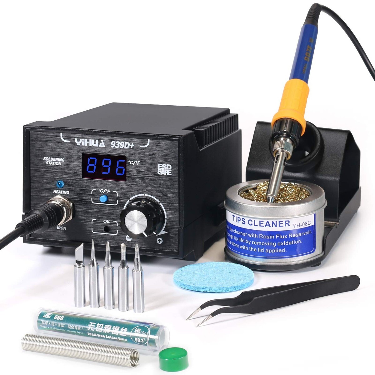 YIHUA 939D+ Digital Soldering Station, 75W Equivalent with
