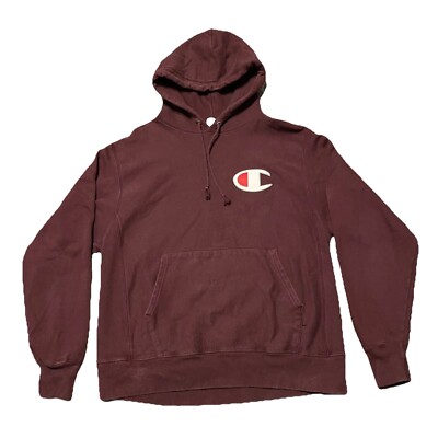 Champion Reverse Weave Hoodie Sweatshirt Big Logo Maroon Men's Sz L | eBay