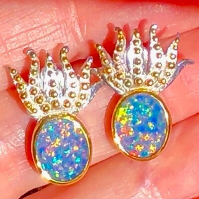Kraken IS DIVING Blue reef Sea Octopus Earrings Posts Opal CUSTOM SEE VIDEO