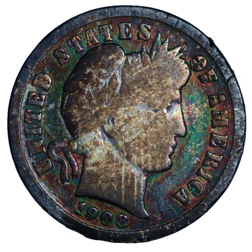 1908-D Silver Barber Dime 10c - Toned