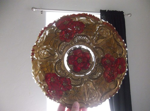 Vintage Goofus Glass Plate with a Scalloped Edge and a Red Floral Design - Picture 6 of 7