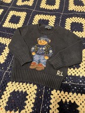 Polo Ralph Lauren Knit Sweater Polo Bear Size 3/3T Toddler Sizing Navy Blue