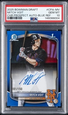 2025 BOWMAN DRAFT CHROME PROSPECT AUTOS BLUE REFRACTOR MITCH VOIT 101/150 PSA 10