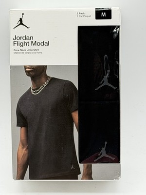 NEW 2 PACK NIKE JORDAN FLIGHT MENS COTTON STRETCH CREW NECK UNDERSHIRT MEDIUM BK