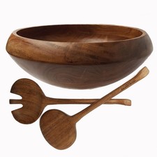 wooden bowl set with utensils - artisan handmade large wood serving bowls for...