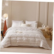 Beige Tufted Jacquard Boho Comforter Set Queen Size Queen-90" 90" Boho Beige