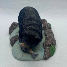 Black Bear Figure Hunting Fish in River  High Resin Life-Like