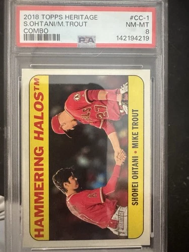 2018 Topps Heritage High Number - Combo Cards  Trout, Shohei Ohtani #CC-1 PSA 8