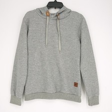 Men's Long-Sleeve Pullover Hoodie S Gray Jacquard Waffle Texture NEW
