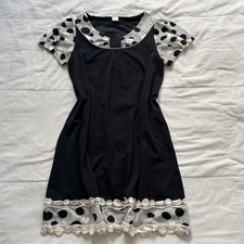 Axes Femme Black Polka Dot Lace Trim Dress Size M