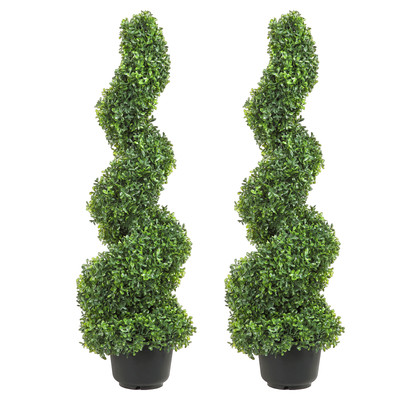 2 Pack 3' Artificial Topiary Tree Faux Plant w/ Replaceable Leaves Home Decor