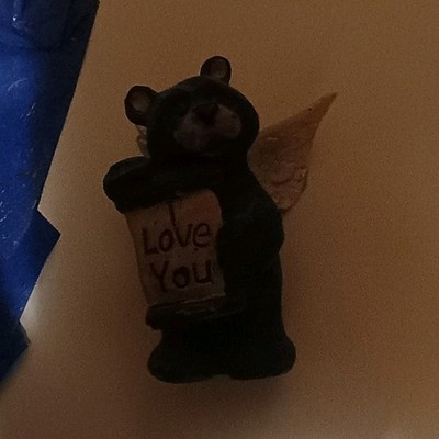 Bear Angel Figurine with Love You Sign, Black, Angel Wings