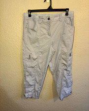 Chico's Women's Blue Solid Stretch Capri Pants Cotton/Spandex Pockets Zip
