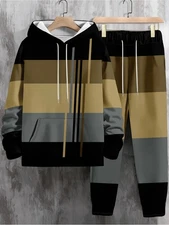 Men's 3D Geometric Printed Hoodie and Sweatpants Set - Casual Sportswear