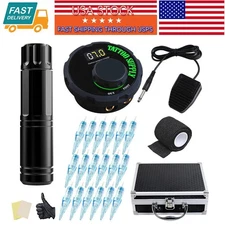 1PACK Tattoo Machine Power Supply Guns Pen Kit with 20 Needles Tips Complete set