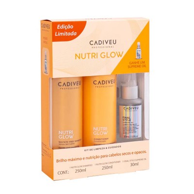 Cadiveu Nutri Glow Hair Care Kit Shampoo, Conditioner & Oil for Radiant Hair