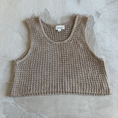 L. Bates Knitwear Women s Beige Knit Crop Top