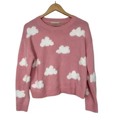 Alice + Olivia Gleeson Fuzzy Cloud Print Wool Pullover Sweater Rare Pink Est M