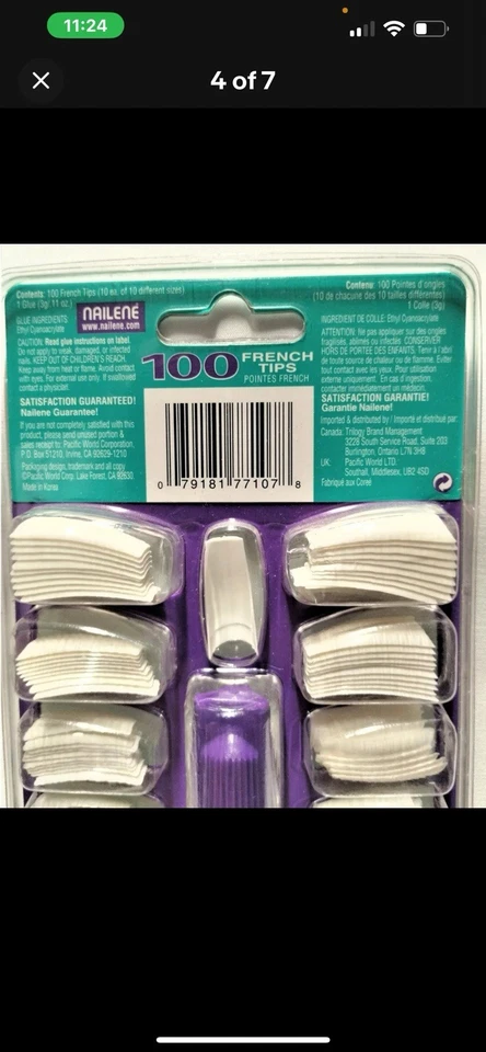 Nailene 100 Natural Curva Cuadrada Punta Francesa Pegamento en Uñas Kit Incluye Pegamento Nuevo en Caja Foto 3 de 3