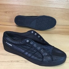 Diesel D-String Low mens All black leather upper sneaker size 12.5 Missing Laces