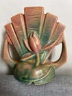 Pair #48 Roseville Pottery Five-Finger Water Lily Flower Frog Gold Art Deco 1941