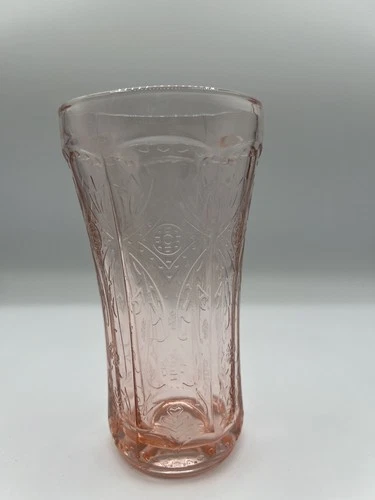 Vintage Federal Madrid Pink Depression Tall Glass Tumbler , 6" tall 14oz