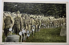 Vintage RPPC Military Color Postcard Mess Time in US Army Camp American Art