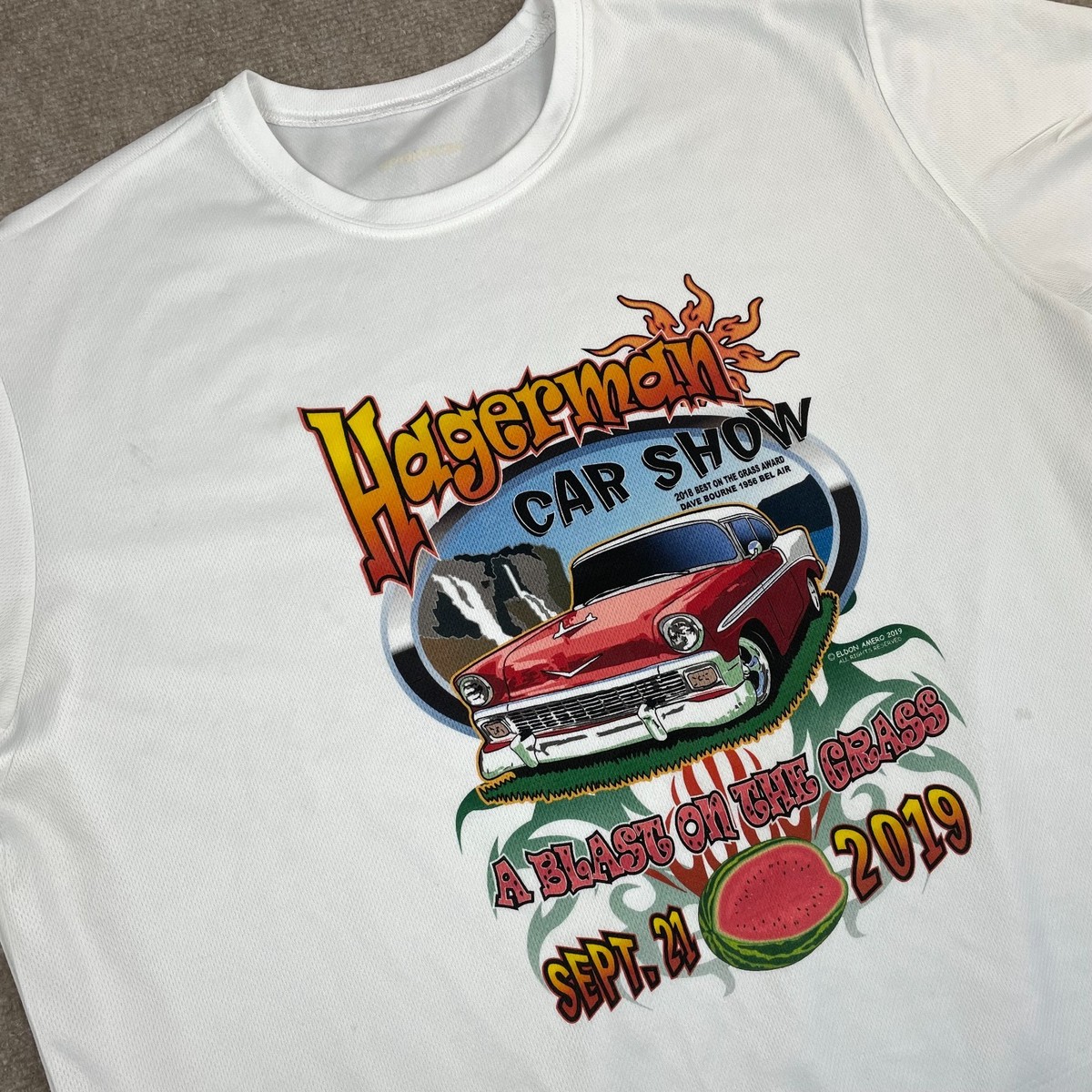 Sport Tek Hagerman's Car Show T Shirt Mens XL White A Blast On The Grass Graphic