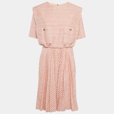 Chanel Pink Striped Tweed Midi Dress M