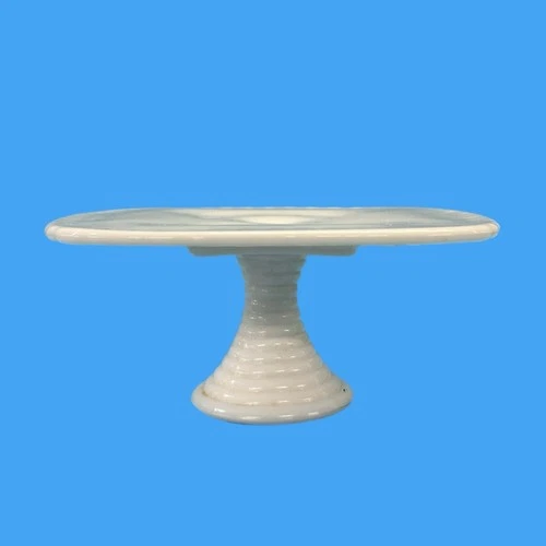 Vintage Milk Glass Pedestal Cake Stand Diamond Pattern Plate Dessert Stand