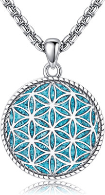Blume des Lebens Türkis Halskette 925 Sterling Silber Anhänger Geschenke für Frauen