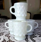 Vintage Fire King Kimberly 4 White Diamond Coffee Cup/Mugs By Anchor Hocking 8oz