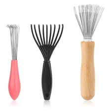 3-Piece Comb and Brush Cleaner Tool Set with Rake Design for Home and Salon Use