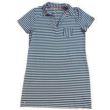 Lilly Pulitzer Dune Stripped Upf 50 Dress Blue White Pink Trim Size L