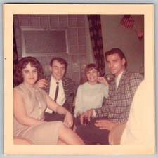 Vtg Color Snapshot Group Suits & Dresses US Flag 1960s